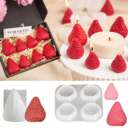 4Pcs Strawberry Shaped Silicone Candle Mold DIY Handmade Fruit Scented Candles Soap Craft Casting Molds Home Valentine's Day Dec