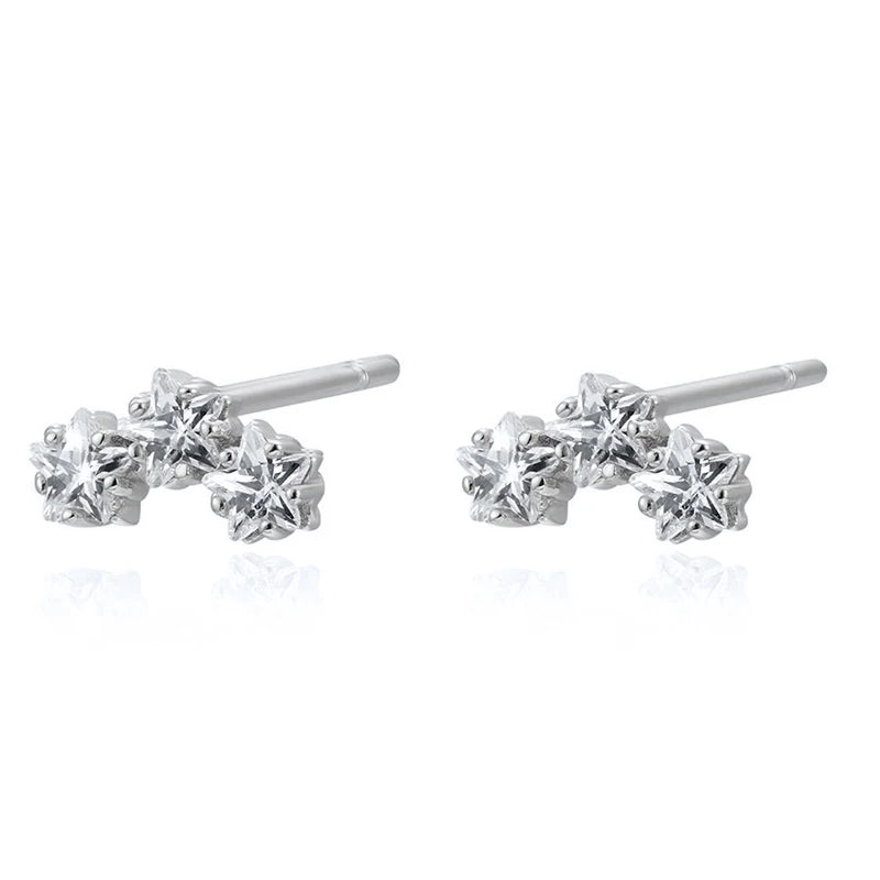 925 Sterling Silver Ear Needle Geometric Zircon Metal Earrings for women Shiny Crystal Luxury Small Stud Fashion Wedding Jewelry