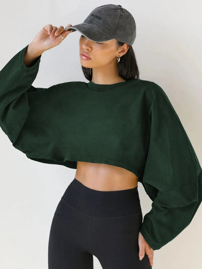 Autumn Winter Women's No Hat Hoodies Fashion O-neck Loose Long Sleeve Pullove Casual Workout Jogger Female Sexy Crop Sweatshirt