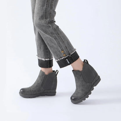 Women's Wedge Ankle Boots Comfort Slip-On Waterproof Leather Platform Booties