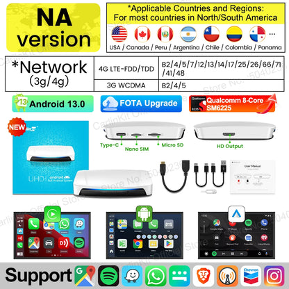 HDMI CarlinKit 8G+128G CarPlay Ai Box Android 13.0 Wireless Android Auto&CarPlay SM6225 Qualcomm 8-Core For Netflix Smart TV Box