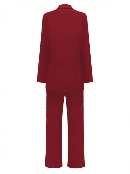 Women's Elegant Casual Blazer Jacket And Straight Trousers 2-Piece Suit Set Chrisimas & New Year Eve Party Outfit