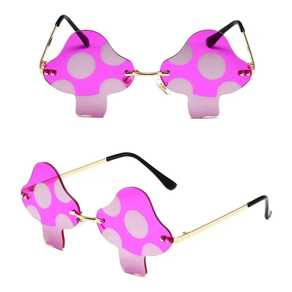 Mushroom Shape Sunglasses Irregular Rimless Sun Glasses Trendy Fun Sunglasses for Women Men Halloween Party Cosplay Eyewear