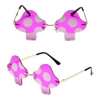 Mushroom Shape Sunglasses Irregular Rimless Sun Glasses Trendy Fun Sunglasses for Women Men Halloween Party Cosplay Eyewear
