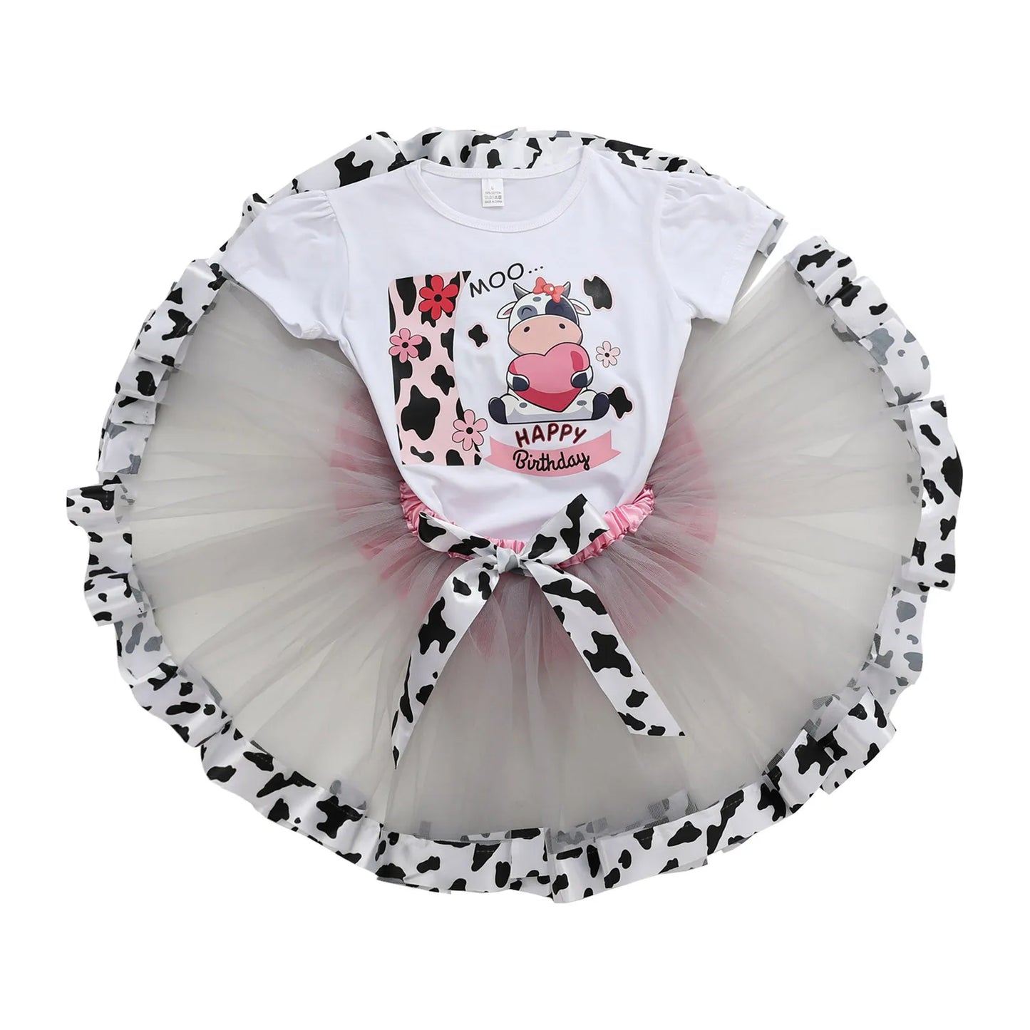 2-8Y Kids Girls Clothes Sets Girls Short Sleeved Letter Print Mesh Tutu Skirt Birthday Party Dance Performance Suits