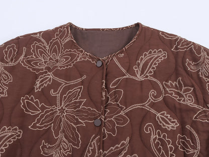 TRAF Early Autumn New Women's Elegant Printed Quilted Coat Women's Single Breasted Coat Women's Retro Street Clothing Jacket