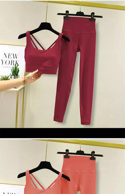 TRY TO BN Women's Tracksuit Yoga Sets Fitness Leggings Sports Bra Naked Sportwear Breathable Workout Two Pieces Suit Gym Clothes