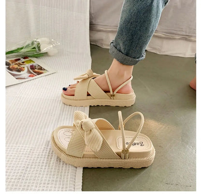 Women Sandalias Mujer Summer Fairy Style 2023 New Fashion Student Platform Roman Lady Sands Flat Shoes Cute Slippers