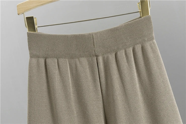 2025 Winter And Autumn Fashionable Elegant Women's Knitted 3-Piece Set cardigan Women's Sweater Women's Wide Leg Pants