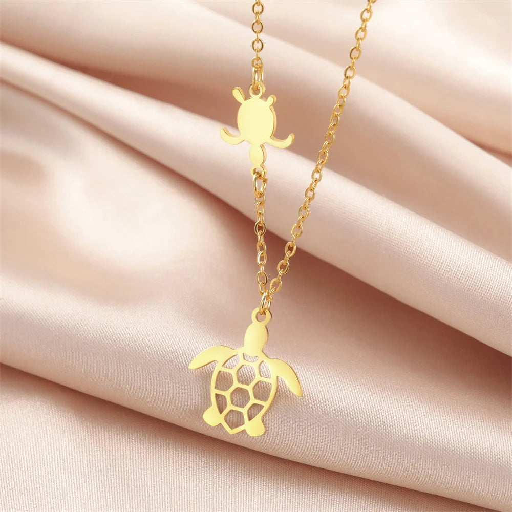 Stylish gold sea turtle pendant necklace for women with intricate design and delicate chain
