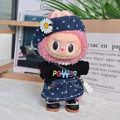 Clothes For Labubu 17cm Outfit Accessories for The Monster Korea Kpop Labubu Idol V1 V2 V3 Clothing GD K-Pop Cool Suit Straw Hat