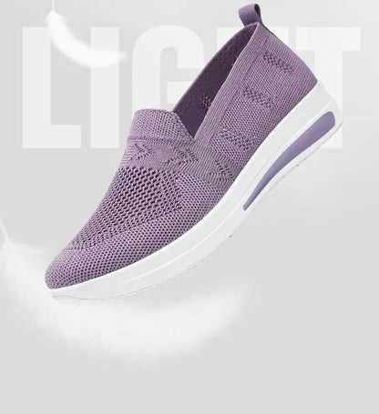 Autumn Women's Slip On Loafers Breathable Mom Soft Flats Classic Office Shoes Knitted Tennis Walking Shoes Sock Sneakers