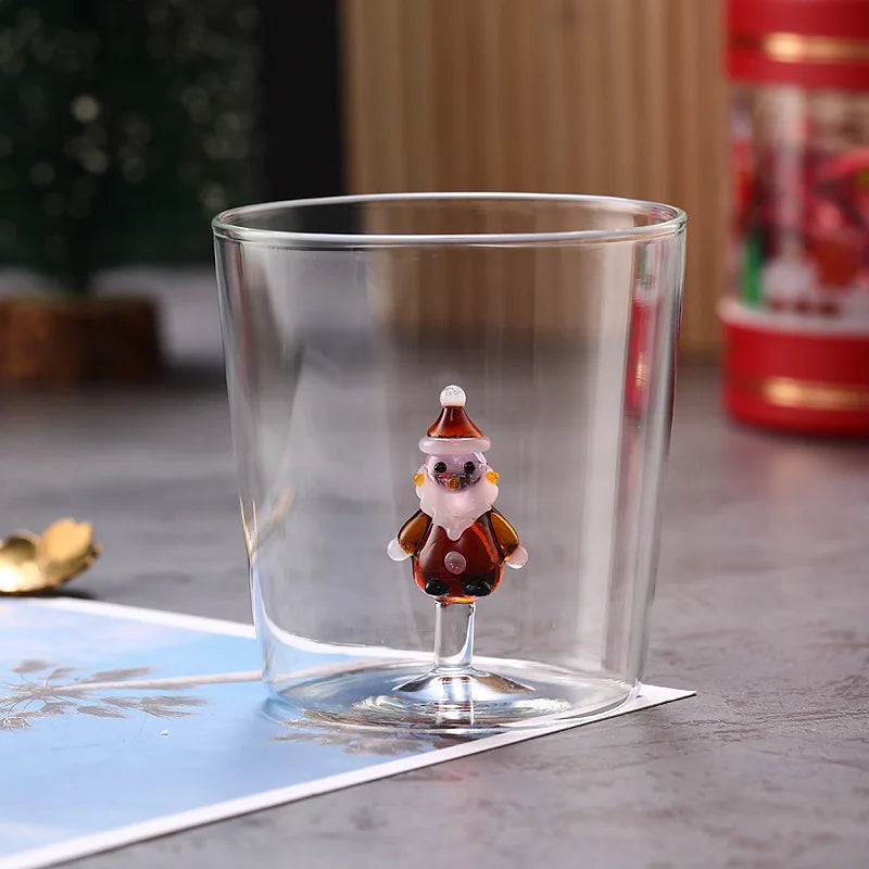 300ml 3D Patterns Christmas Glass Cup Coffee Wine Mug Xmas Glass Cups For Home Decoration Christmas Gift High Quality