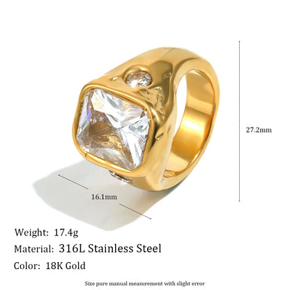 E.B.belle Zircon 18K Plated Stainless Steel Women's Rings Trendy Luxury Shiny Hypoallergenic Rings Sets Jewelry Decoration Gift
