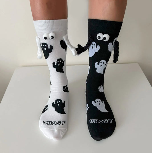 EtherealBe women's Halloween socks featuring playful ghost designs black and white