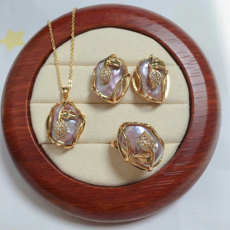 ZHBORUINI 2024 New Big Baroque Pearl Jewelry Sets 18K Gold Plating Natural Freshwater Pearl Necklace Earrings For Women Gift