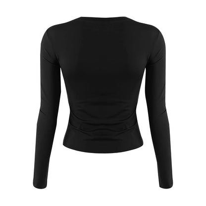 Cotton O Neck Long Sleeve Shirt Women Sexy Cropped Tops 2025 Autumn Black Casual Skinny Slim Basic Woman T Shirts White Clothing