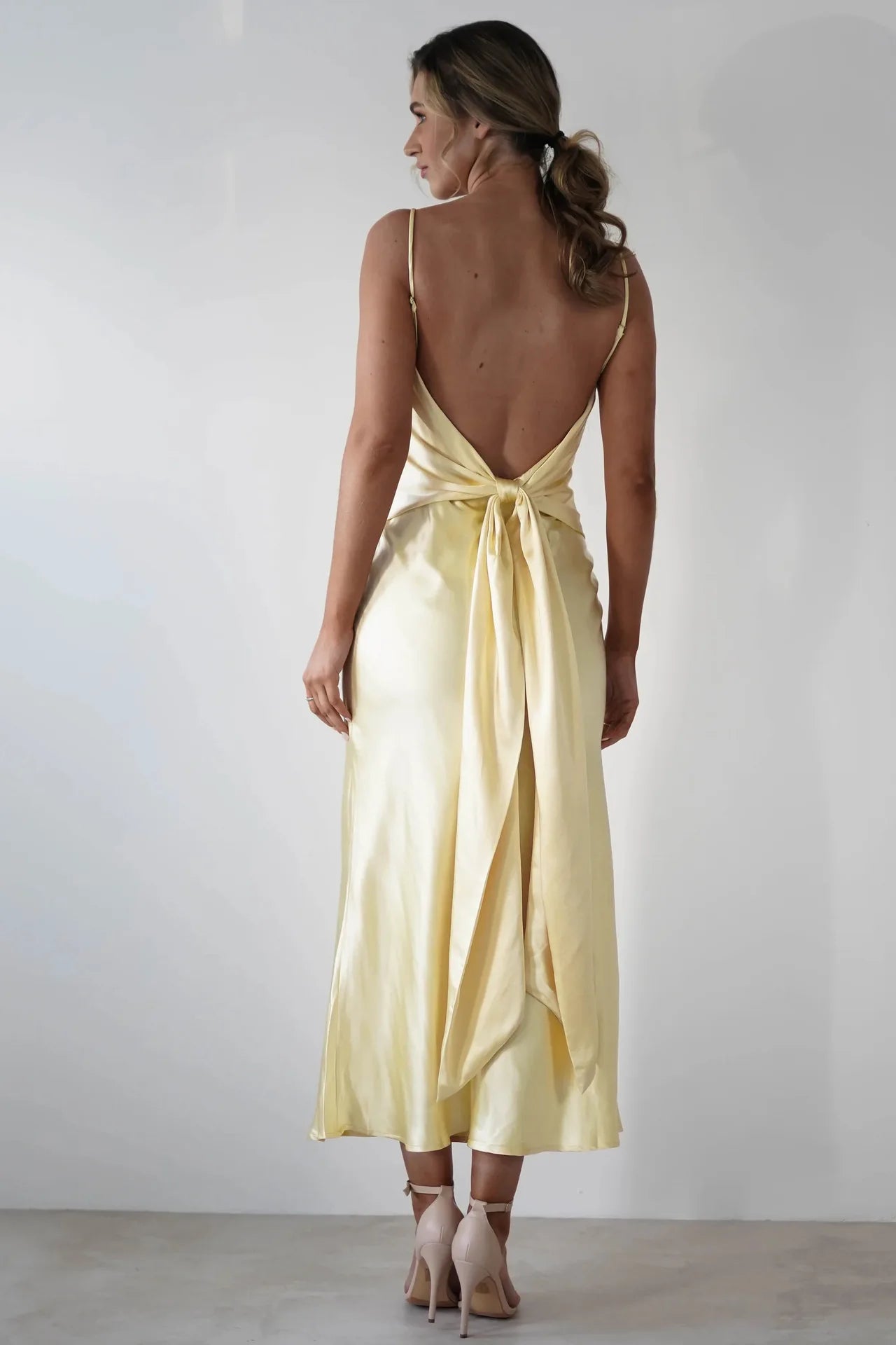 EtherealBe Sexy Satin Halter Dress in Olive Green