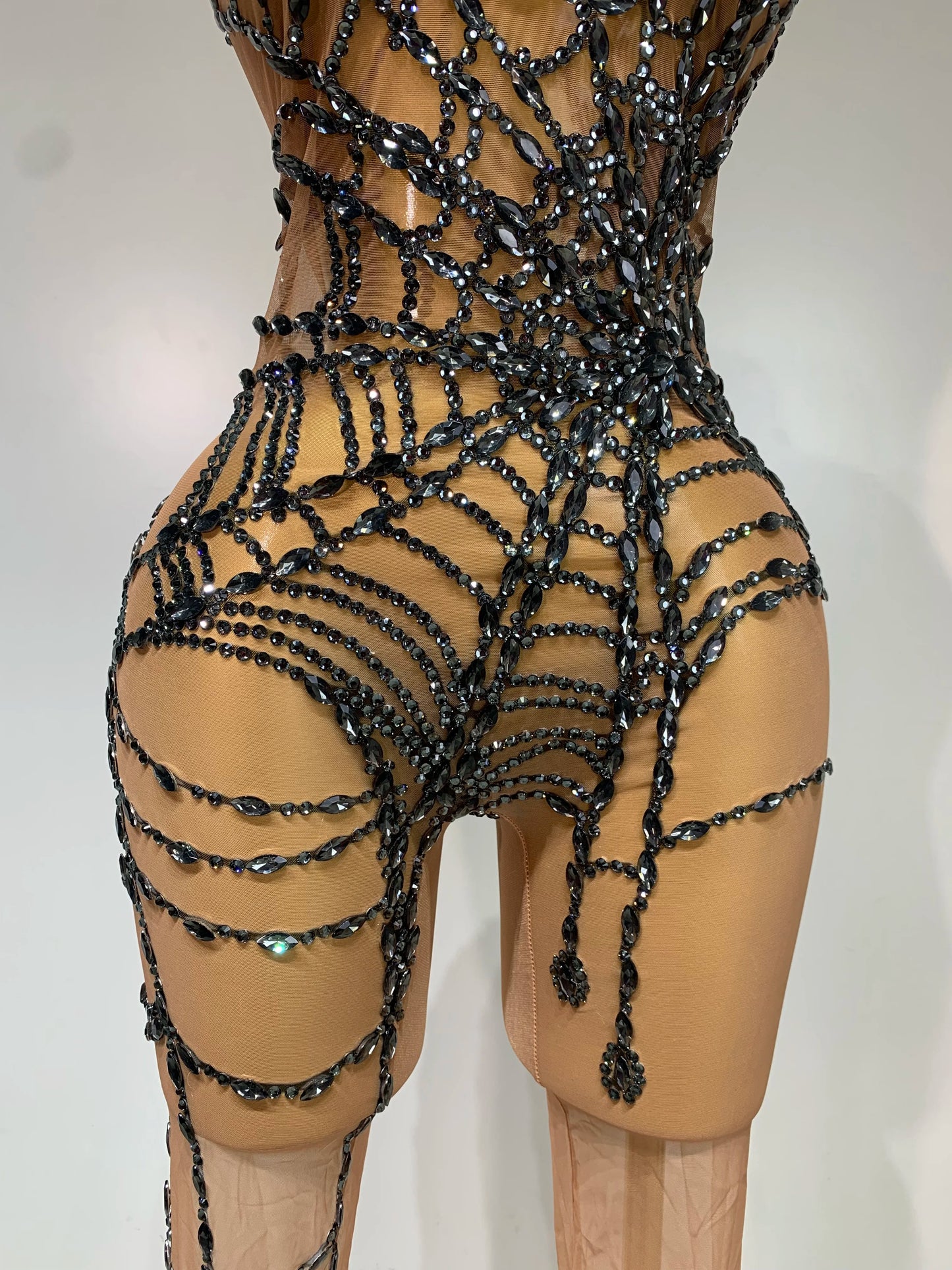 STOCK Sparkly Diamond Women Sexy Mesh Jumpsuit Nightclub Bar Party Show Gogo Dancer Clothing Drag Queen Outfit Stage Costume