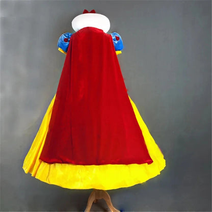 EtherealBe Snow White Halloween party costume featuring a yellow dress and red cape