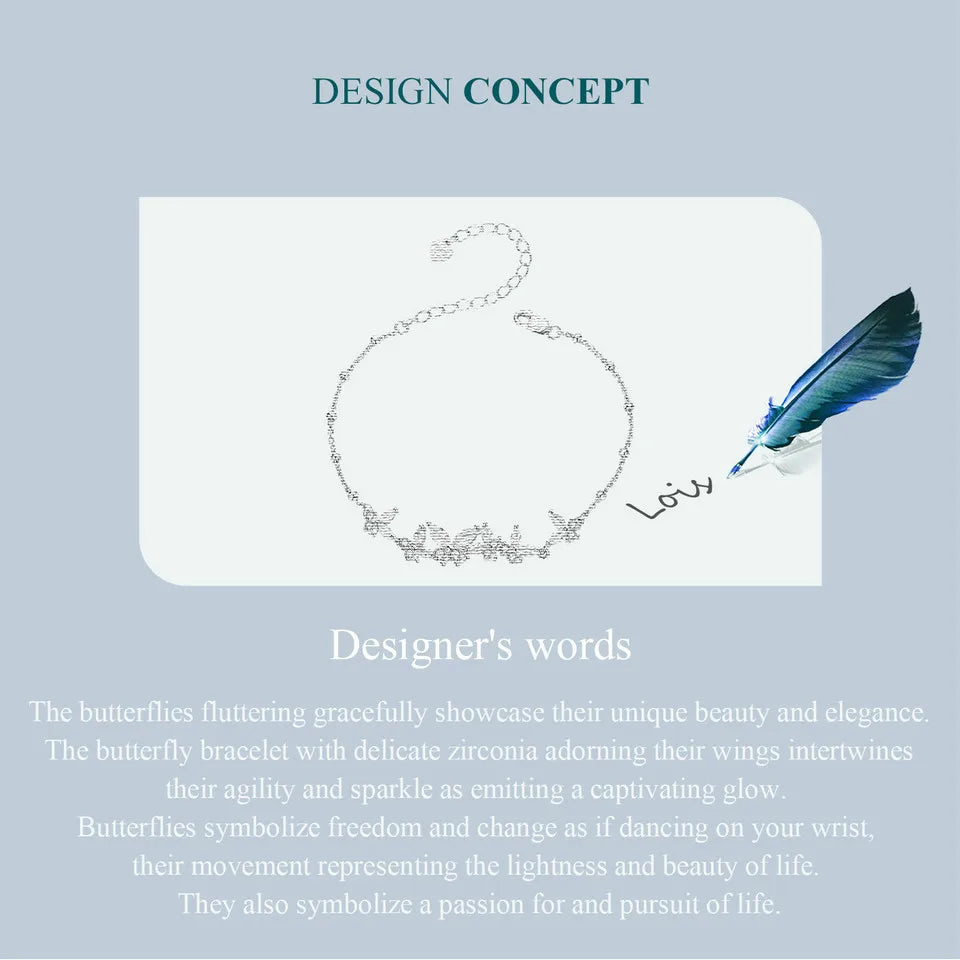 Bamoer 925 Sterling Silver Exquisite Dancing Butterfly Bracelet Pave Setting CZ Shiny Chain Link for Women Wedding Fine Jewelry