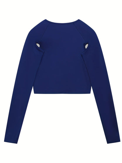 Spring and Summer Europe and the United States Hot New Street Selling Pure Color Round-necked Long-sleeved Hollow Midriff Shor
