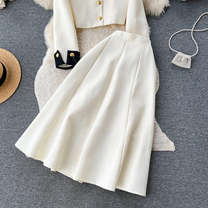 Women Two-Piece Sets Sexy Long Sleeve Single Breasted Top and High Waist Slim Skirt Korean Fashion Casual Autumn Winter Clothing