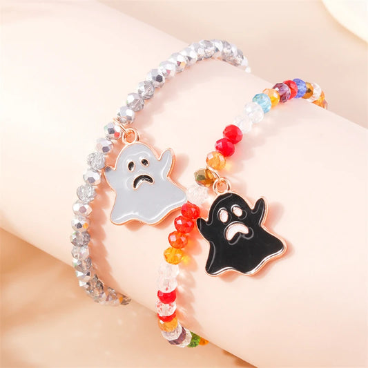 EtherealBe Bohemian Halloween Ghost Bracelet with Colorful Beads and Cute Ghost Charms