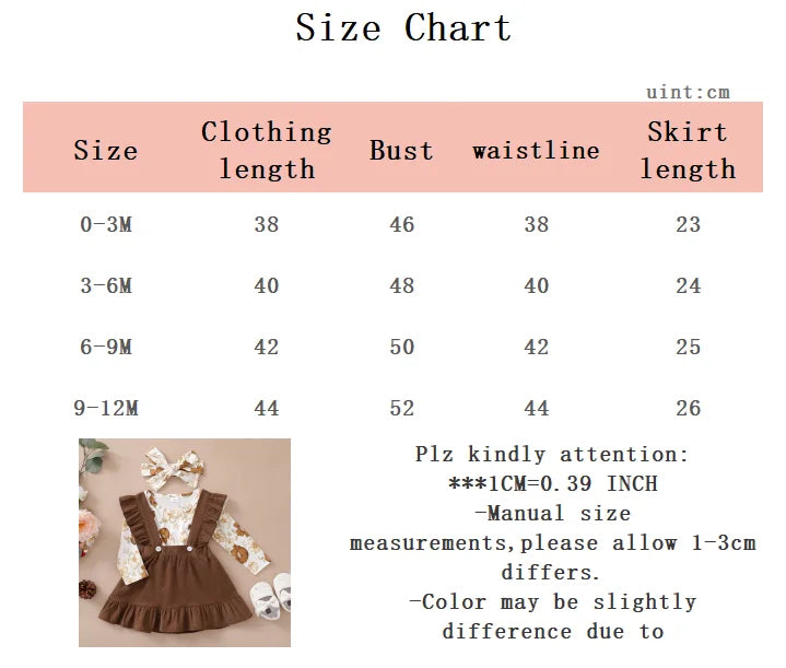 0-12 Months Newborn Baby Girl Set Beautiful Camellia Top+Suspender Skirt+Headband 3pcs Baby Girl Spring and Autumn Fashion Set