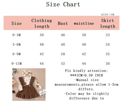 0-12 Months Newborn Baby Girl Set Beautiful Camellia Top+Suspender Skirt+Headband 3pcs Baby Girl Spring and Autumn Fashion Set