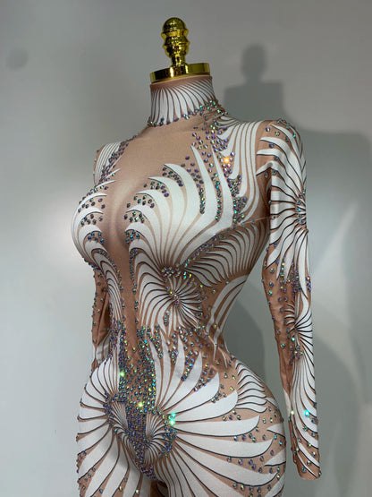 STOCK Sparkly Diamond Women Sexy Mesh Jumpsuit Nightclub Bar Party Show Gogo Dancer Clothing Drag Queen Outfit Stage Costume