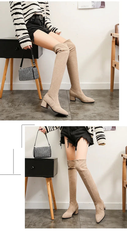 Thigh High Boots Women 2023 Winter Fashion Boot New Over Knee Boots Women Shoes Sexy High Heels Botas Red Warm Fur Black Boots