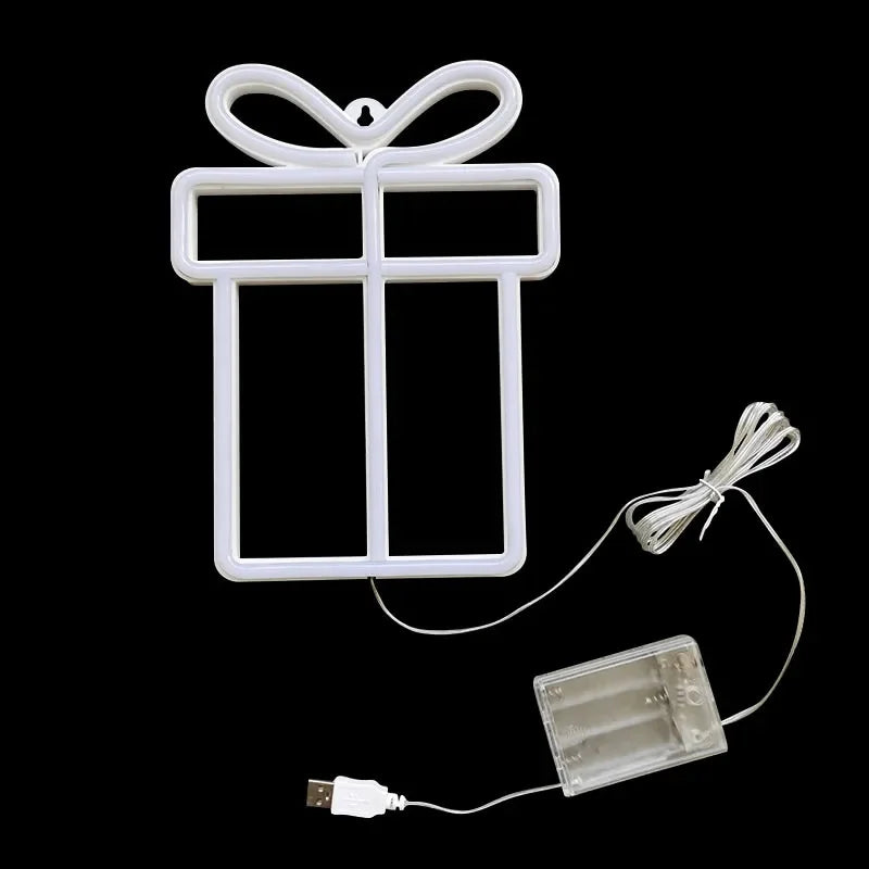 Christmas Gift Box Led Neon Sign Wall Light Santa Claus Coming Bedroom Kids Living Room Bar Party Wedding Decoration Night Lamp
