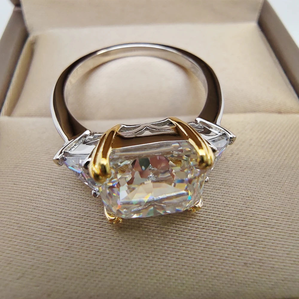 Luomansi 10*10MM Crushed Ice High Carbon Diamond Ring 100%-S925 Silver Ladies Jewelry Wedding Party Crystal Gift