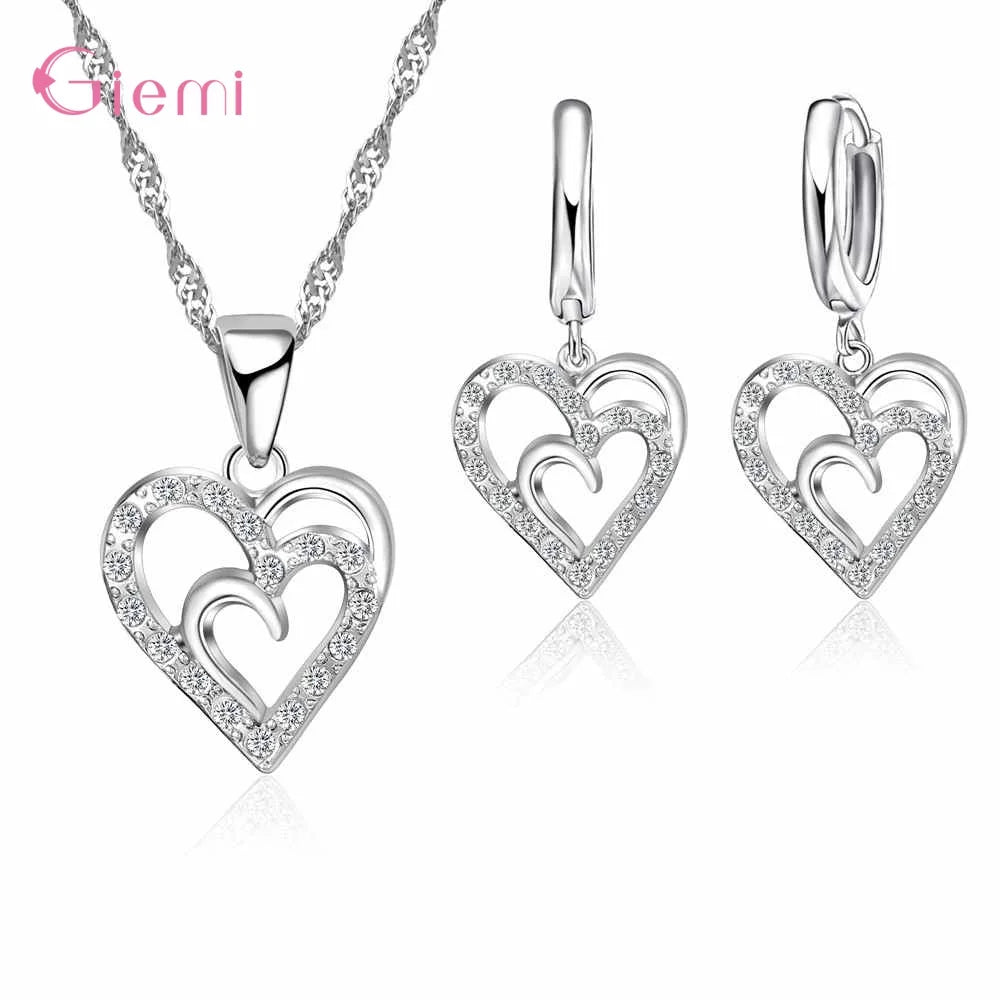 Hot Sale 925 Sterling Silver New Arrival Delicate Various Styles Peach Heart Shape Necklace Earrings Jewelry Sets For Women