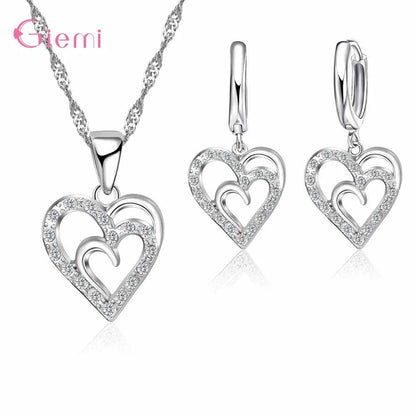 Hot Sale 925 Sterling Silver New Arrival Delicate Various Styles Peach Heart Shape Necklace Earrings Jewelry Sets For Women