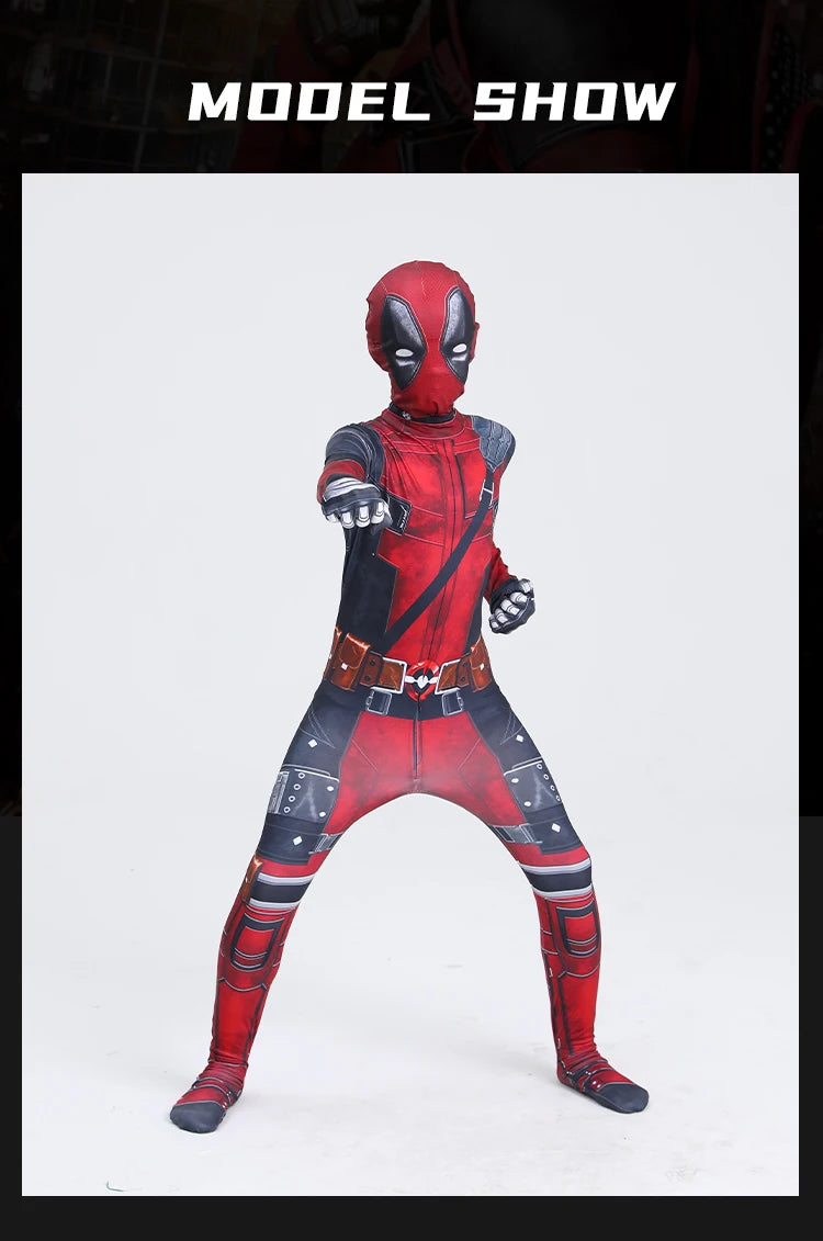 Dead Cosplay Pool Cosplay Kid Costume Child Superhero Roleplay Disguise Outfits Headgear Gloves Halloween Party Fantasia Suits