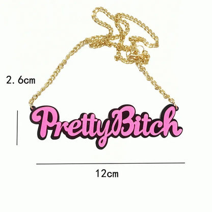 EtherealBe Halloween black letter necklace in bold pink design with gold chain