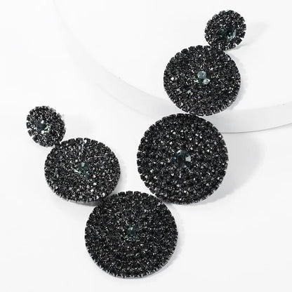 European Exaggerated Multi-layer Round Drop Earrings Women Shiny Rhinestone Geometric Dangle Earrings Party Jewelry Gifts