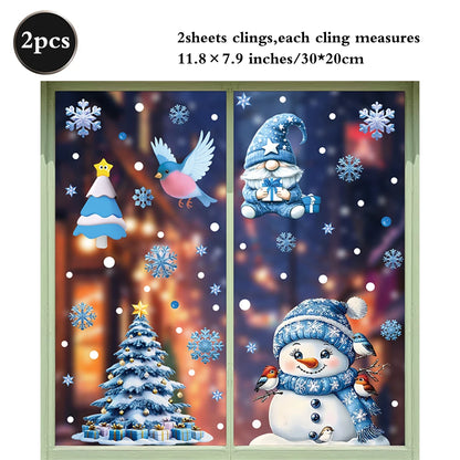 Christmas Window Static Clings Snowman Santa Claus Snowflake Reindeer Cute Xmas Decoration Decal Sticker Home Ornaments Supplies