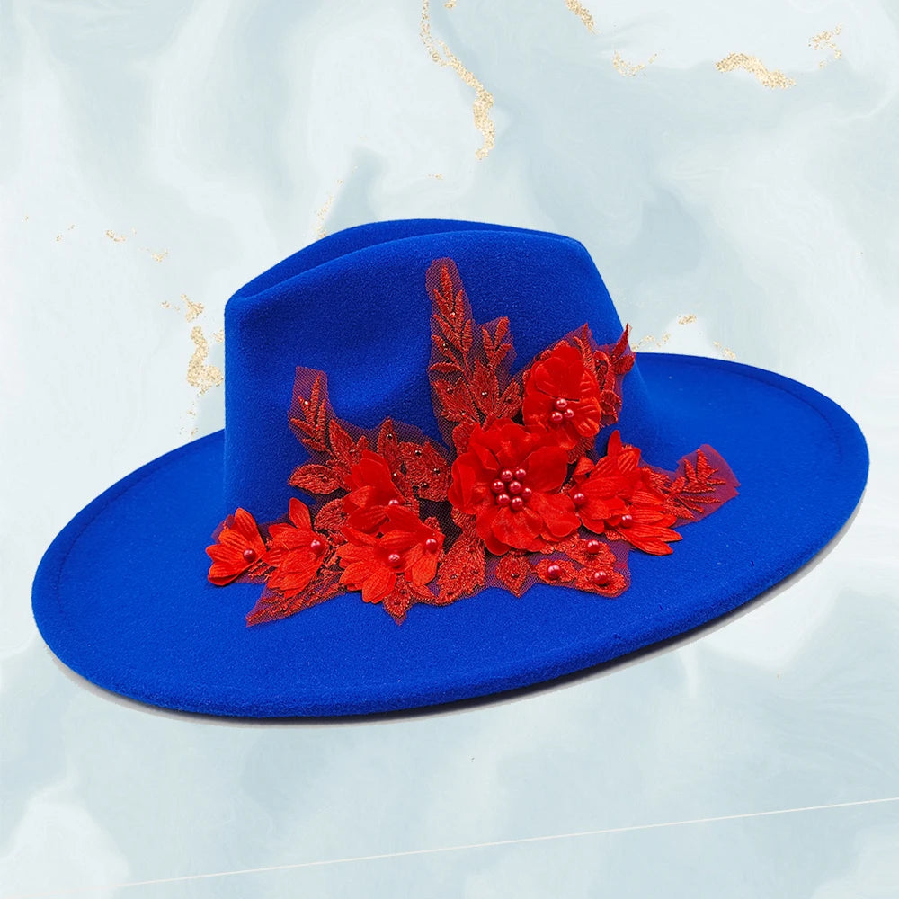 Embroidered three-dimensional flower fedora hat Women's jazz top hat Spring and autumn panama church fashion elegant wedding Hat