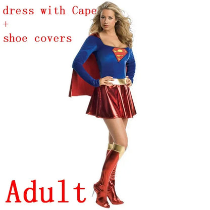 EtherealBe Superwoman dress cosplay costume with cape and matching shoe covers for adults