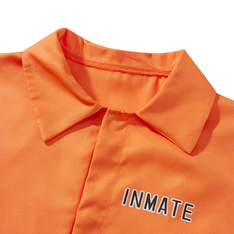 Adult Halloween Orange Prison Jumpsuit Costume Letter Print Long Sleeve Party Cosplay Jail Outfit Playsuit for Men and Women