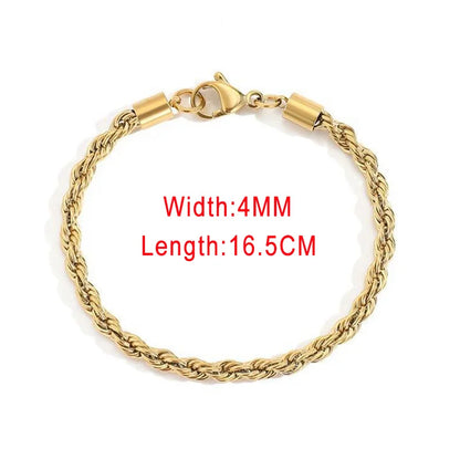 Stainless Steel Rope Chain Bracelets on Hand 3/4MM Gold Color Chic Women's Bracelet Minimalist Fashion Hip Hop Jewelry Gift C048