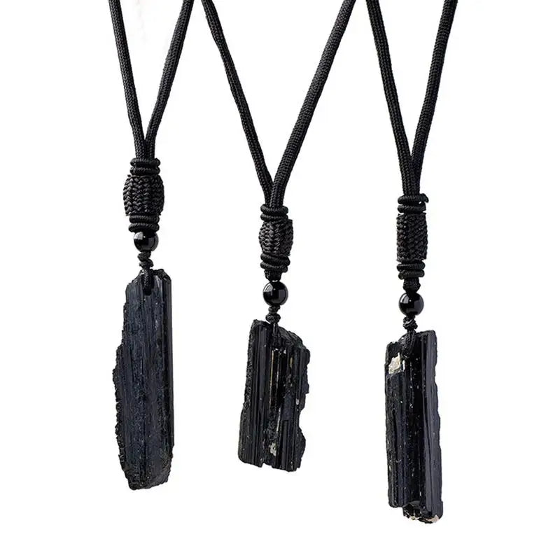 1pc Fashion Crystal Gem Healing Stone Black Tourmalines Stone Pendant Necklace Natural Raw Stone Necklace