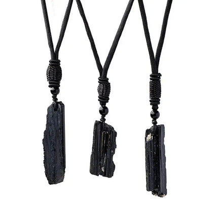 1pc Fashion Crystal Gem Healing Stone Black Tourmalines Stone Pendant Necklace Natural Raw Stone Necklace