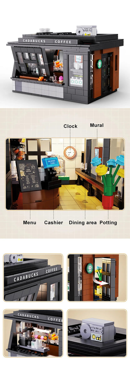 City 768Pcs Coffee Shop House With Led Lights Model Building Blocks Street View Cafe Store Assemble Bricks Toys Kids Adult Gift