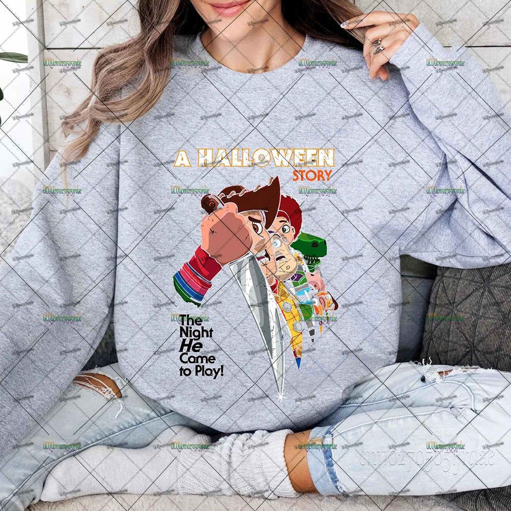 EtherealBe Toy Story Halloween hoodie women featuring colorful graphics and cozy fit for fall fashion
