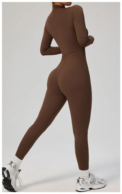 TRY TO BN Sports Yoga Jumpsuit Long Sleeves Zipper Sportswear Fitness Pants Workout Bodysuit One Piece Tights Women Gym Clothing