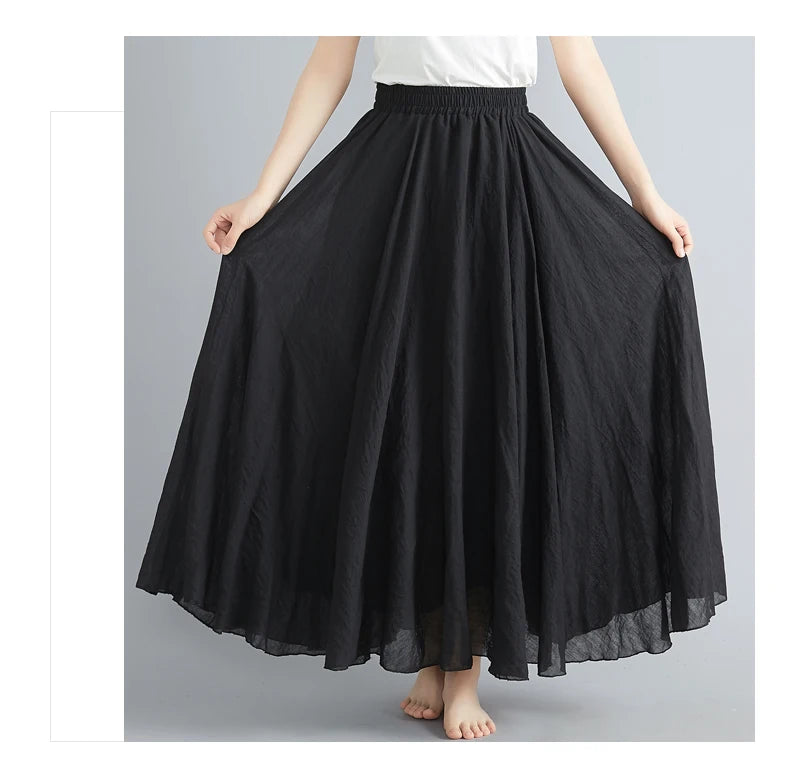 Fashion Solid Cotton Linen Women Skirts Maxi Elegant Harajuku Saia Casual Loose Long Skirt Ladies Clothes Faldas Ropa Mujer